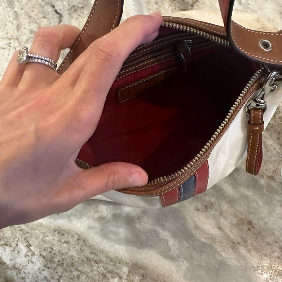 EUC RARE coach signature striped canvas in cream; - Picture 3 of 7